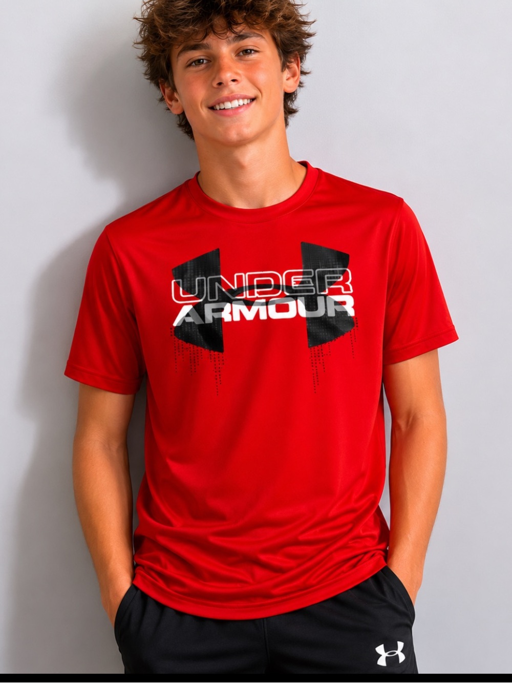 Under Armour Youth XL Red Graphic Logo Performance T-Shirt Boys YXL Athletic